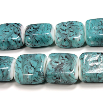 Glass Lampwork Bead - Square Flat 20x18MM BLUE MATRIX