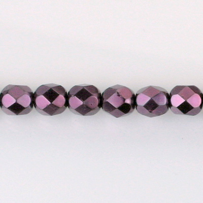 Czech Glass Pearl Faceted Fire Polish Bead - Round 06MM AMETHYST 70979