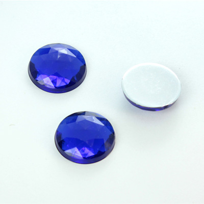 Plastic Flat Back Foiled Rauten Rose Rhinestone - Round 15MM SAPPHIRE