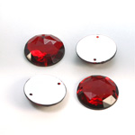 Plastic Flat Back 2-Hole Foiled Sew-On Stone - Round 18MM RUBY