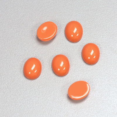 Plastic Flat Back Opaque Cabochon - Oval 10x8MM BRIGHT TANGERINE