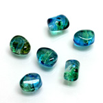 Plastic Bead - Two Tone Speckle Color Nugget 09MM BLUE GREEN