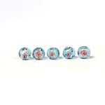 Czech Glass Lampwork Bead - Smooth Round 06MM Flower ON AQUA with  SILVER FOIL