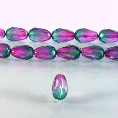 Czech Glass Fire Polish Bead - Pear 10x7MM Coated PURPLE-GREEN 69007