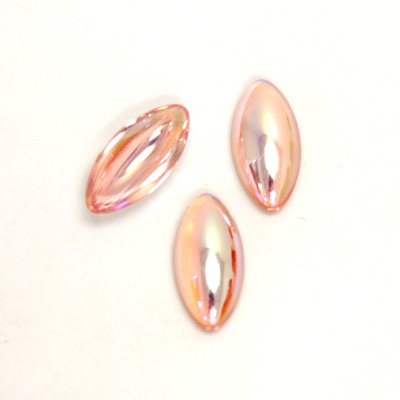 Glass Medium Dome Foiled Cabochon - Navette 15x7MM ROSALINE AB