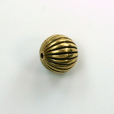 Metalized Plastic Bead - Ribbed Round Melon 12MM ANT GOLD