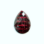 Plastic Flat Back Striped Rauten Rose - Pear 25x18MM DYED RED on BLACK