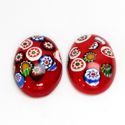 Glass Medium Dome Lampwork Cabochon - Oval 25x18MM VENETIAN RED MOSAIC (03104)