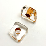 Plastic Bead - Color Lined Smooth Large Hole Square 6x16MM CRYSTAL CARMEL LINE