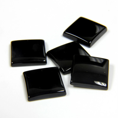 Gemstone Flat Back Single Bevel Buff Top Stone - Square 12x12MM BLACK ONYX