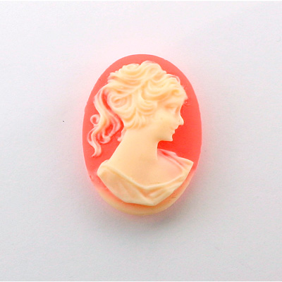 Plastic Cameo - Woman with Ponytail Oval 25x18MM IVORY ON CORNELIAN