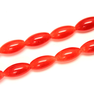 Gemstone Bead - Smooth Oval Rice 16x8MM Dyed QUARTZ Col. 44 RED