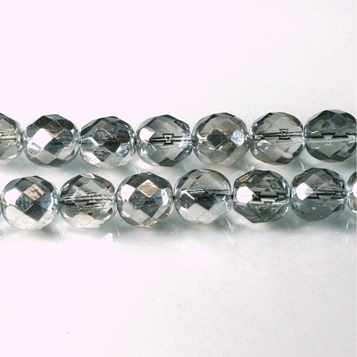 Czech Glass Fire Polish Bead - Round 08MM 1/2 Coated CRYSTAL/SILVER