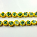 Glass Millefiori Bead - Flat Round 08x4MM YELLOW EMERALD WHITE (18)