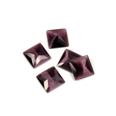 Fiber-Optic Flat Back Stone - Faceted checkerboard Top Square 8x8MM CAT'S EYE PURPLE