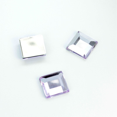 Plastic Flat Back Foiled Rose Cut Rhinestone - Square 10x10MM LT AMETHYST