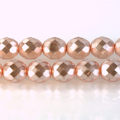 Czech Glass Pearl Faceted Fire Polish Bead - Round 10MM ROSE ON CRYSTAL 78417