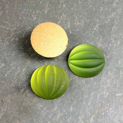 Glass Cabochon Ribbed Foiled - Round 15MM MATTE OLIVINE