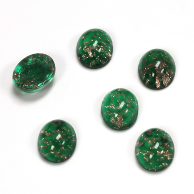 Glass Medium Dome Lampwork Cabochon - Oval 10x8MM GOLD FLECK EMERALD (05053)