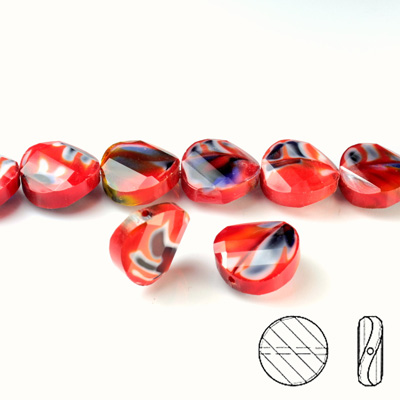 Chinese Cut Crystal Millefiori Bead - Round Twist 14MM RED