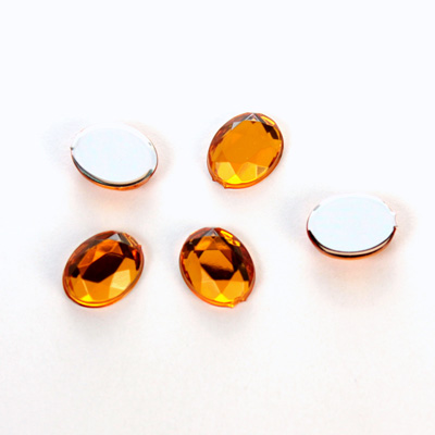 Plastic Flat Back Foiled Rose Cut Rhinestone - Oval 10x8MM TOPAZ