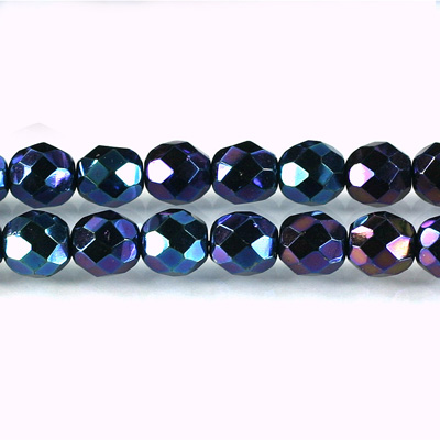 Czech Glass Fire Polish Bead - Round 08MM Full Coated IRIS BLUE