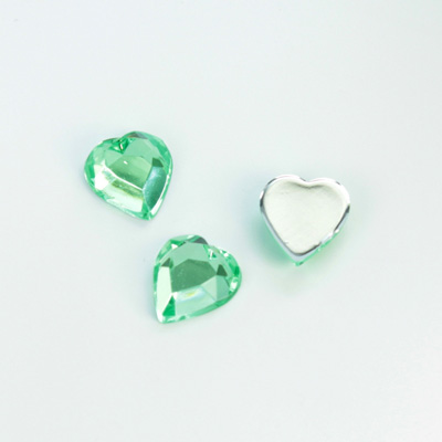 Plastic Flat Back Foiled Rose Cut Rhinestone - Heart 11x10MM PERIDOT