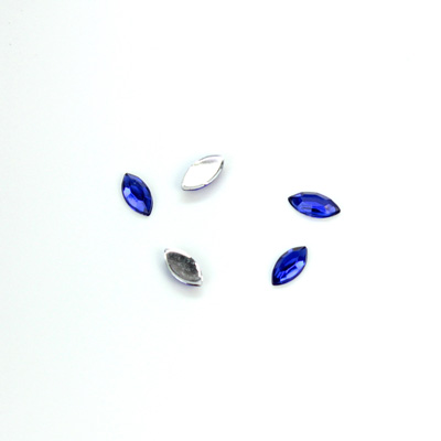 Plastic Flat Back Foiled Rose Cut Rhinestone - Navette 06x3MM SAPPHIRE