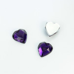 Plastic Flat Back Foiled Rose Cut Rhinestone - Heart 11x10MM AMETHYST