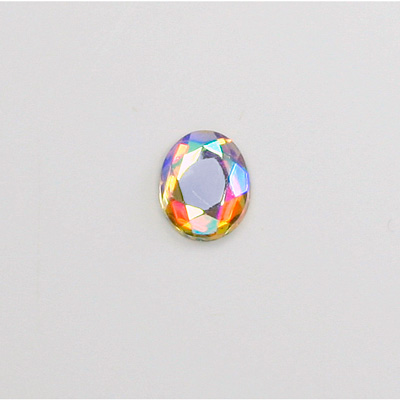 Glass Flat Back Rose Cut Faceted Foiled Stone - Oval 10x8MM CRYSTAL AB