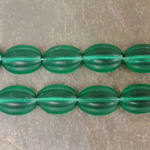 Czech Pressed Glass Bead - Ribbed Melon Oval 12x9MM MATTE EMERALD