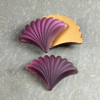 Glass Cabochon - Fan/Shell Shape 25x19MM MATTE AMETHYST Foiled