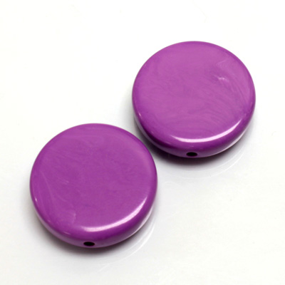 Plastic Bead - Opaque Color Smooth Flat Round 22MM BRIGHT PURPLE