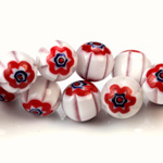 Glass Millefiori Bead - Round 12MM WHITE RED BLACK (03)