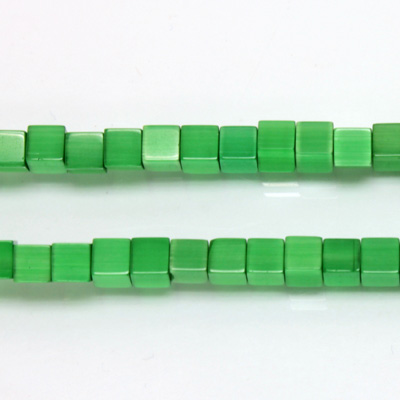 Fiber Optic Synthetic Cat's Eye Bead - Smooth Cube 04x4MM CAT'S EYE GREEN