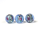 Czech Glass Lampwork Bead - Smooth Round 10MM Flower ON SAPPHIRE with  SILVER FOIL