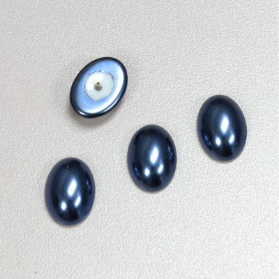 Glass Medium Dome Pearl Dipped Cabochon - Oval 14x10MM NAVY