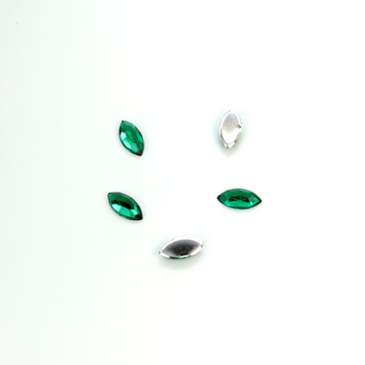 Plastic Flat Back Foiled Rose Cut Rhinestone - Navette 06x3MM EMERALD