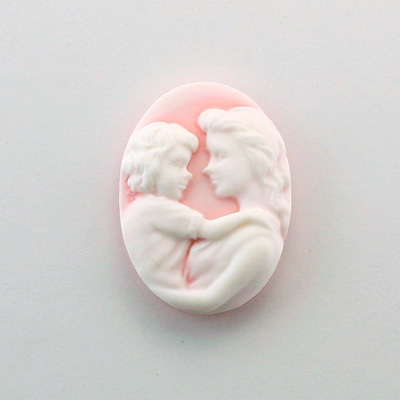 Plastic Cameo - Mother Holding Child Oval 25x18MM WHITE ON PINK FS