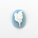 Plastic Cameo - Flower, Lily of the Valley Oval 25x18MM WHITE ON BLUE