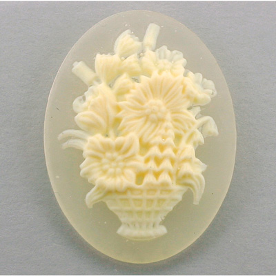 Plastic Cameo - Flower Basket Oval 40x30MM IVORY ON MATTE CRYSTAL