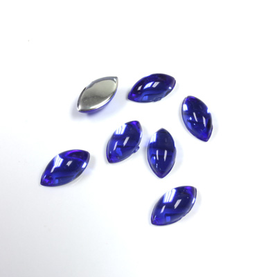 Plastic Flat Back Foiled Cabochon - Navette 10x5MM SAPPHIRE