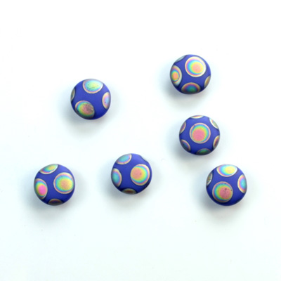 Glass Low Dome Buff Top Cabochon - Peacock Round 07MM MATTE BLUE