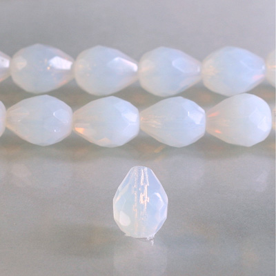 Czech Glass Fire Polish Bead - Pear 13x10MM WHITE OPAL