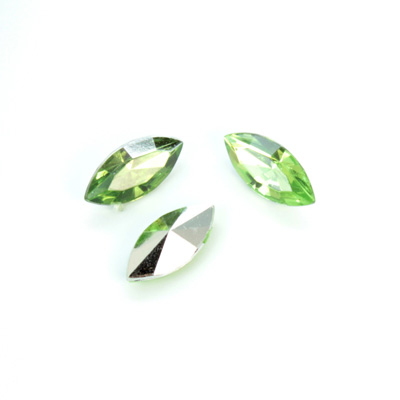 Plastic Point Back Foiled Stone - Navette 15x7MM LT PERIDOT