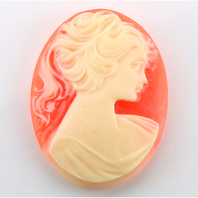 Plastic Cameo - Woman with Ponytail Oval 40x30MM IVORY ON CORNELIAN