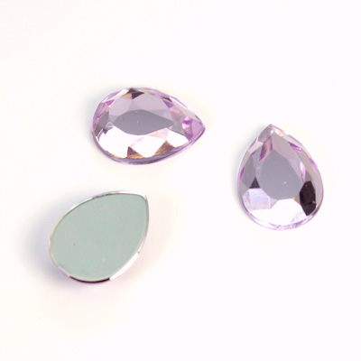 Plastic Flat Back Foiled Rose Cut Rhinestone - Pear 15x11MM LT AMETHYST