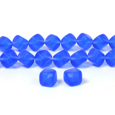 Czech Pressed Glass Bead - Cube with Diagonal Hole 08MM MATTE SAPPHIRE