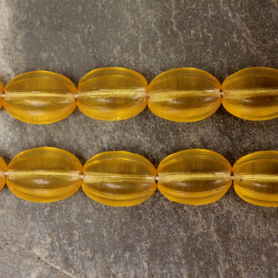 Czech Pressed Glass Bead - Ribbed Melon Oval 12x9MM MATTE TOPAZ