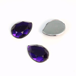 Plastic Flat Back Foiled Rose Cut Rhinestone - Pear 15x11MM AMETHYST